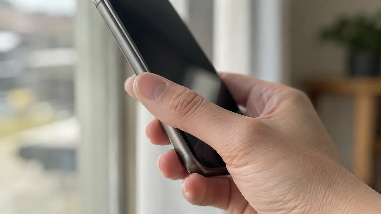 スマートフォンを持つ手元